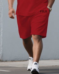 Men's Large Size Red Casual Short Sleeve Suit