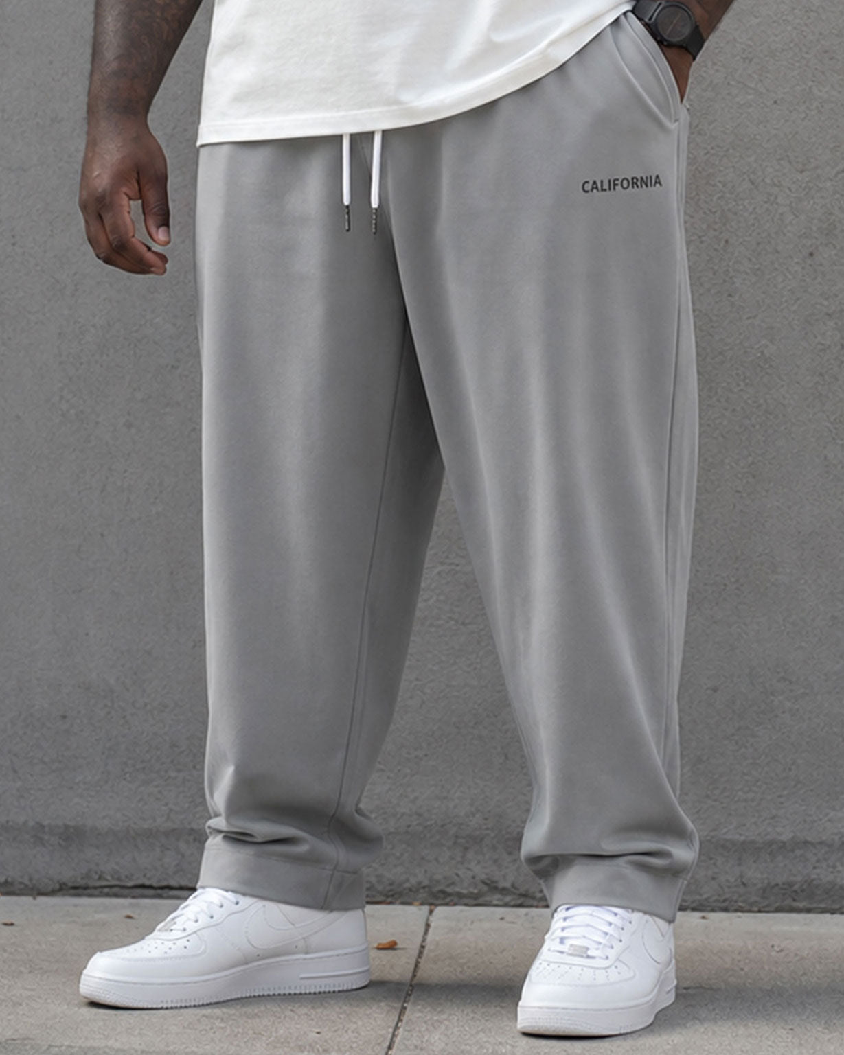 Big & Tall Men's Grey & White Shoulder Eagle Silhouette Print Short Sleeve T-Shirt Pants Set