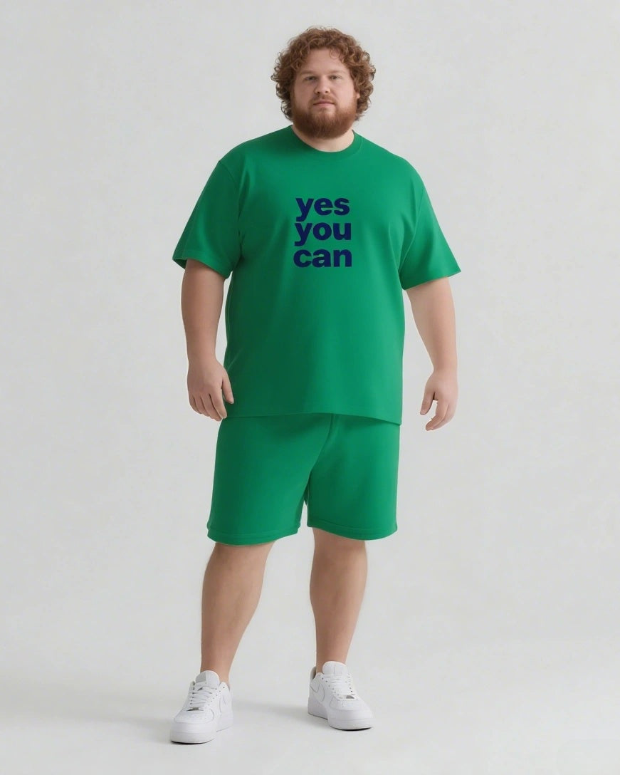 Keep Going You Can Do It Men's Big and Tall Simple Letter Short Sleeve T-shirt Shorts Set