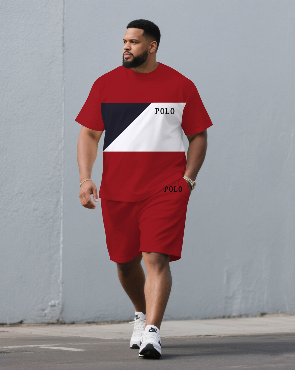 Men's Large Size Red Casual Short Sleeve Suit