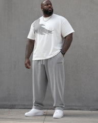 Big & Tall Men's Grey & White Shoulder Eagle Silhouette Print Short Sleeve T-Shirt Pants Set