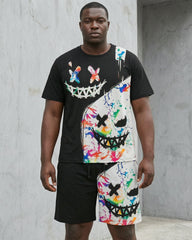 Big & Tall Men' Graffiti Funny Face Street T-shirt Shorts Set