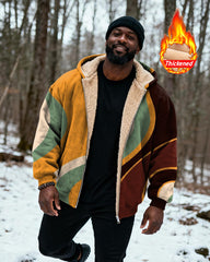 Big & Tall Men's Yellow Brown Green Contrast Curved Printed Velvet Thickened Zipper Hoodie