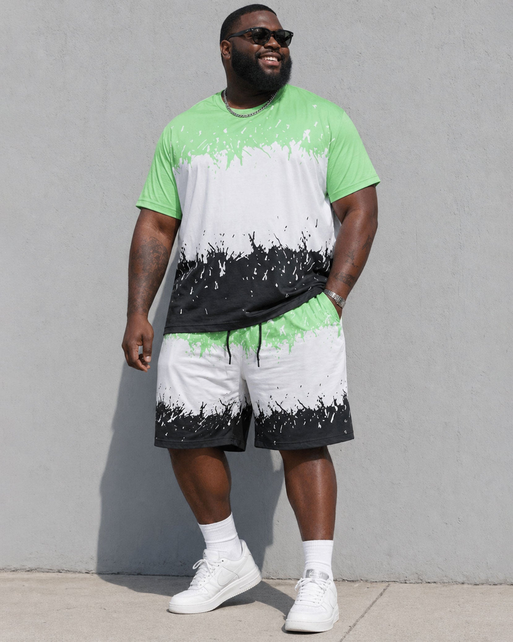 Big & Tall Men's Irregular Gradient Ink Summer T-Shirt Shorts Set