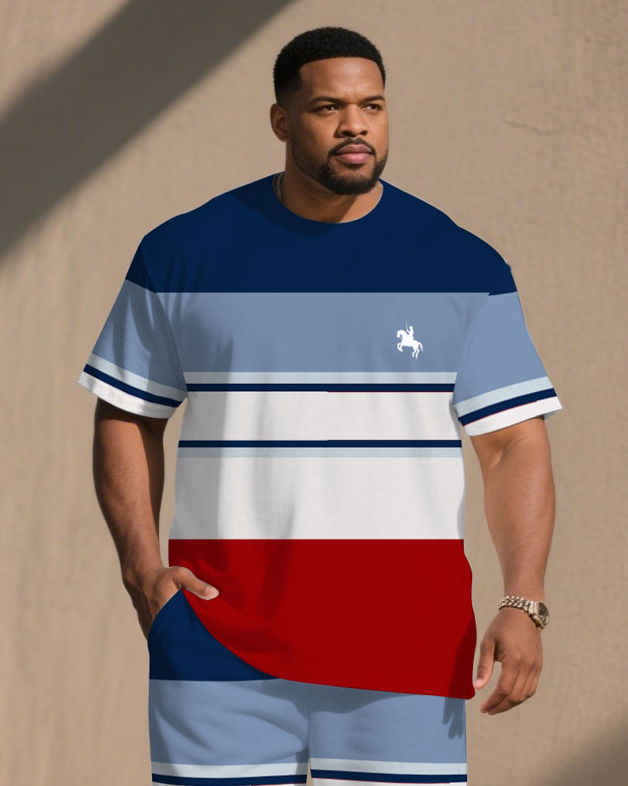 Men's Large Size Multi-color Casual Short-sleeved Shorts Set