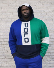 Large Size Men's Autumn And Winter Warm Contrast Stitching Blue Printed Hoodie Sweatpants Set