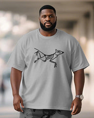 Big & Tall Men's Grey Skull Animal Print Round Neck Short Sleeve T-Shirt Shorts Suit