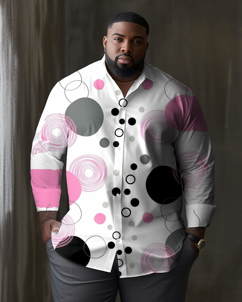 Men's Big & Tall Casual Business Polka Dot Geometric Texture Lapel Long-sleeved Shirt