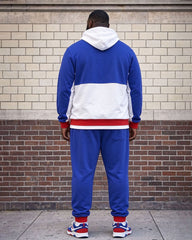 Large Size Men's Autumn And Winter Warm Contrast Color Stitching Large Logo Letter Printed Hoodie Sweatpants Set