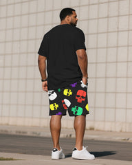Big & Tall Men' Colorful Skull Chest Printed Short Sleeve T-Shirt Shorts Set