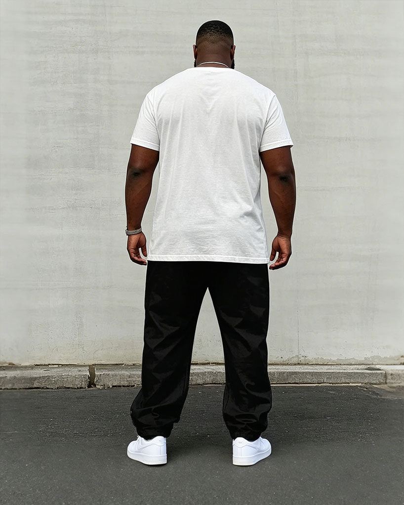 Big & Tall Men's Lion Monochrome Printed Chest Short Sleeve T-Shirt Pants Set