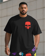 Big & Tall Men' Colorful Skull Chest Printed Short Sleeve T-Shirt Shorts Set