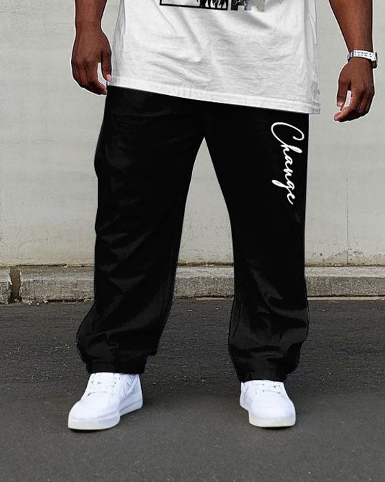 Big & Tall Men's Lion Monochrome Printed Chest Short Sleeve T-Shirt Pants Set