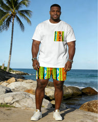 Big & Tall Spring And Summer New Valentine's Day Dating Party Party Holiday Multicolor Geometric Pattern Printed Crewneck Short Sleeve T-Shirt Shorts Set Couple Dress