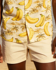 Large Size Men's Hawaiian Holiday Banana Coconut Pattern Printed Short Sleeve Shirt Shorts Set