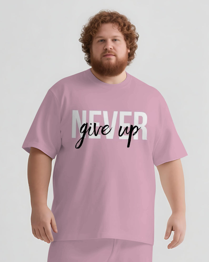 Never Give Up On Yourself Men's Big and Tall Simple Lettering Short Sleeve T-shirt Shorts Set