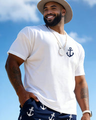 Men's Big & Tall Leisure Vacation Chest Small Printed Short Sleeve T-shirt Shorts Set