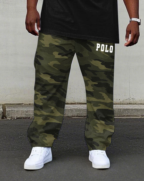 Big & Tall Men's Camouflage Stitching Daily Travel Party Chest Small Label Printed Short Sleeve T-shirt Pants Set