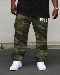 Big & Tall Men's Camouflage Stitching Daily Travel Party Chest Small Label Printed Short Sleeve T-shirt Pants Set