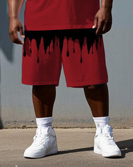 Men's Punk Style Crown VICTORY AT ANY COST Print Short-Sleeve T-shirt Big & Tall Set