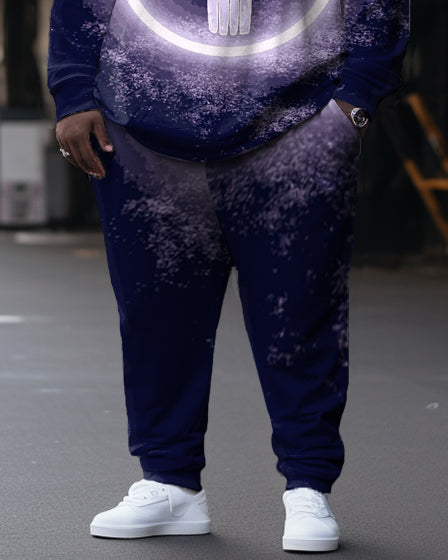 Men's Purple Skull Phantom Plus Size Sweatshirt Two Piece Set