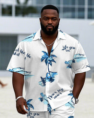 Men's Plus Size Hawaiian Happy Vacation Short Sleeve Shirt Shorts Suit