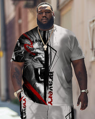 Big & Tall Men's Short Sleeve T-shirt & Shorts Set with Roaring Lion Print