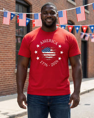 Red T-Shirt Celebrating The 250 Anniversary Of The Founding Of The United States