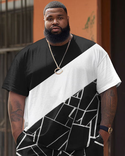Street Casual Simple Geometric Patchwork Printed Large Men's Set