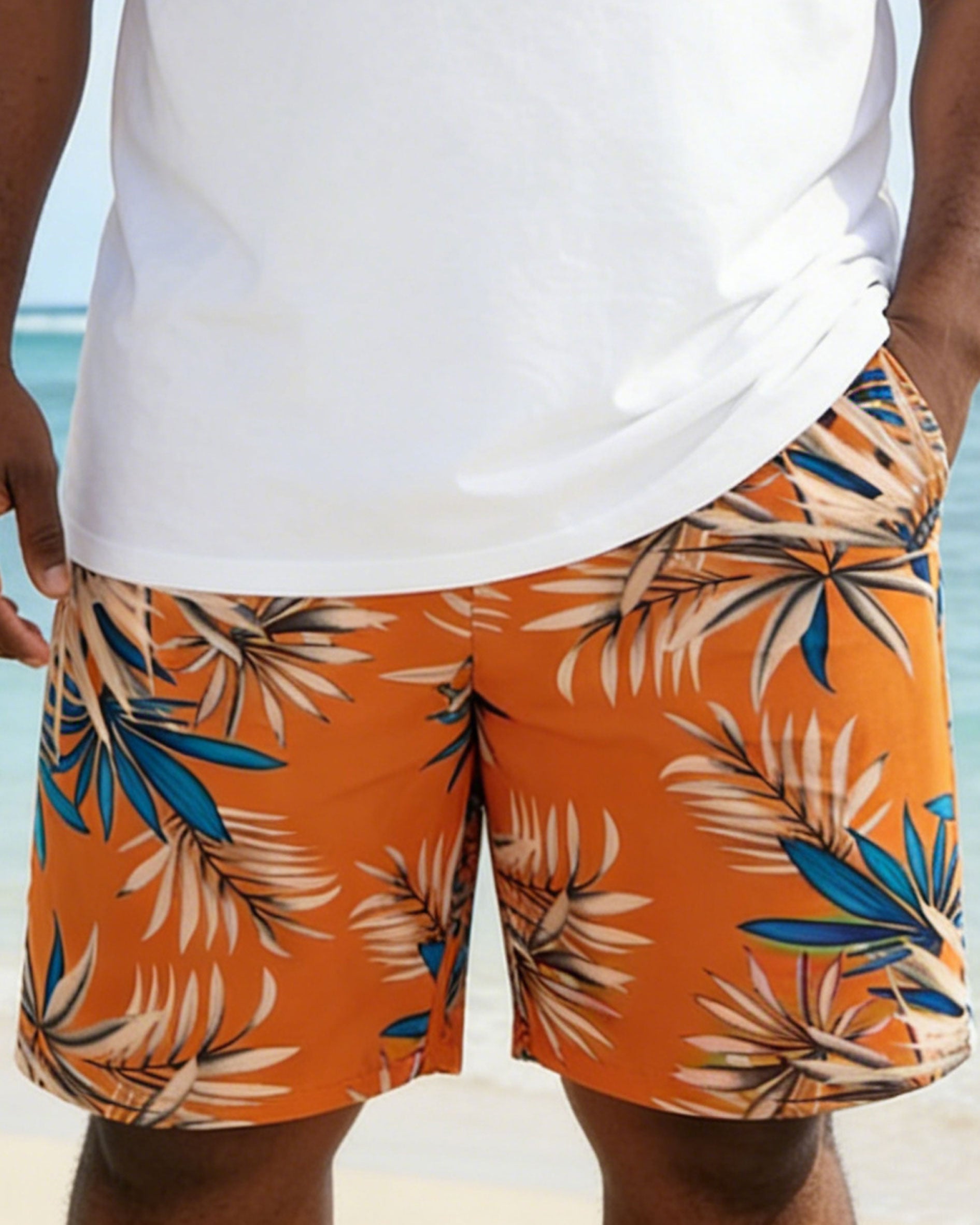 Men's Big & Tall Orange With White Short Sleeve T-Shirt Shorts Set