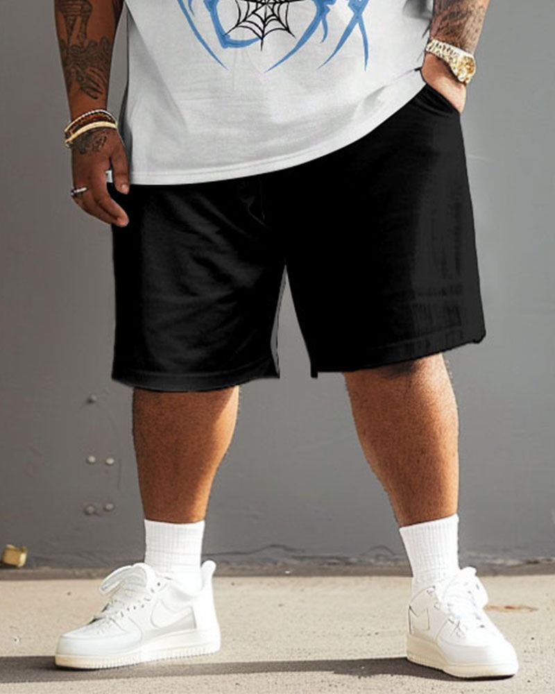 Men's Plus Size Street Casual Graffiti Spider Letter Print T-Shirt Shorts Suit