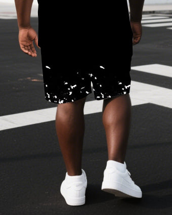 Men's Simple Punk Style BOSS MODE ON Black Print Short-Sleeve T-shirt and Shorts Big & Tall Set
