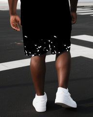 Men's Simple Punk Style BOSS MODE ON Black Print Short-Sleeve T-shirt and Shorts Big & Tall Set