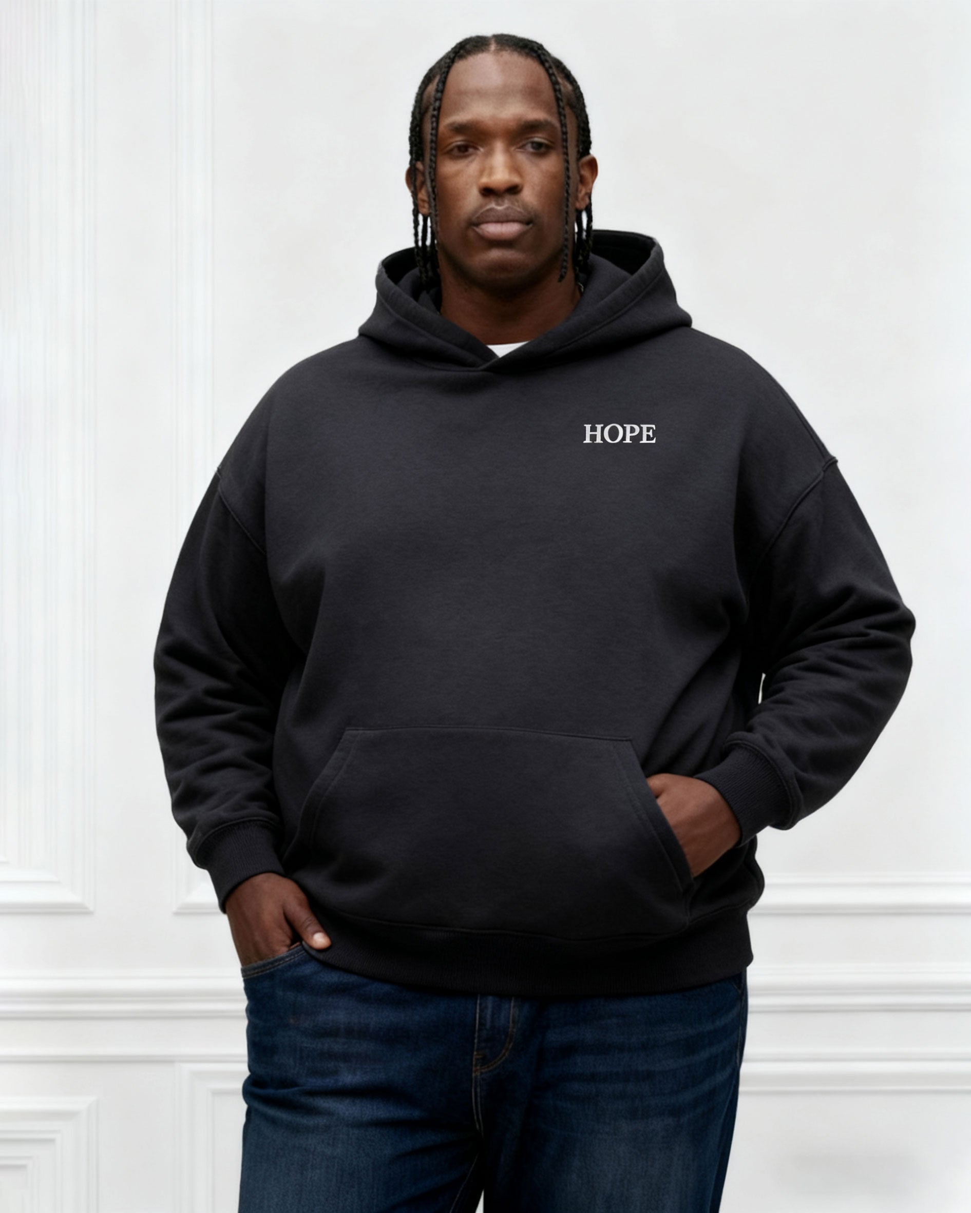 Large Size Men's Autumn And Winter Warm Cotton Hoodie-gray Chest Handmade Three-dimensional Printing "hope" Slogan