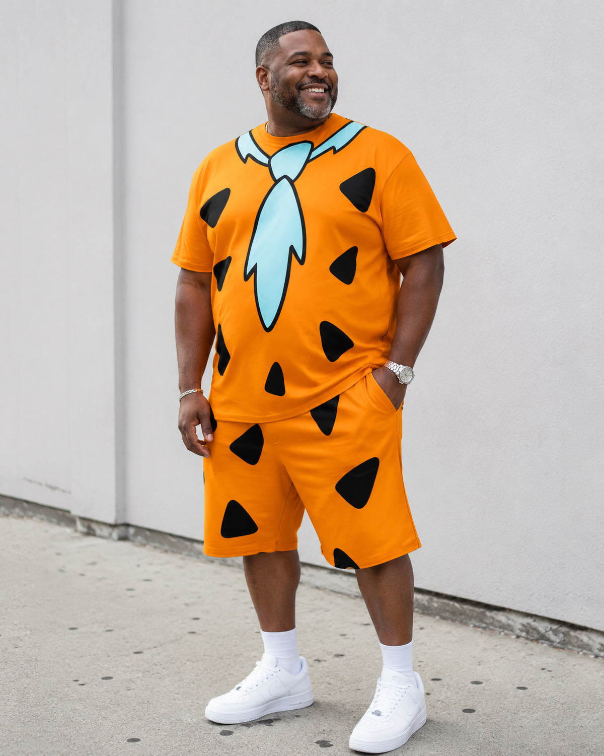 Fred Flintstone Tie Big Men Short-sleeved T-shirt & Shorts Set