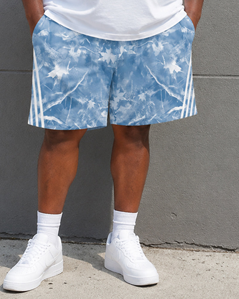 Big & Tall Men's Braces Lips Maple Leaf Tie-Dye Printed Crewneck Short Sleeve T-Shirt Shorts Set