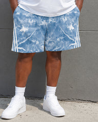 Big & Tall Men's Braces Lips Maple Leaf Tie-Dye Printed Crewneck Short Sleeve T-Shirt Shorts Set