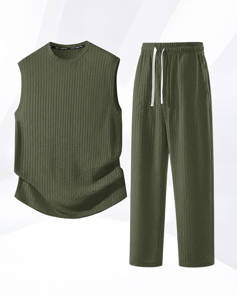 M-8XL Men's Texture Fabric Vest Straight Casual Pants Sports Two-piece Set