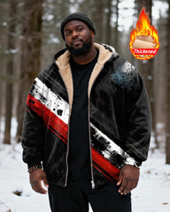 Big & Tall Men's Black Red And Black Graffiti Print Velvet Thickened Zipper Hoodie