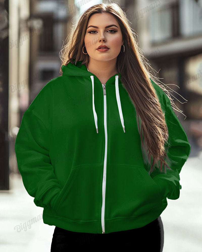 Women's Big and Tall Fashion Solid Color Casual Long Sleeve Zipper Hoodie