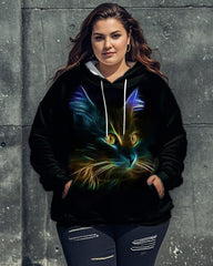 Fluorescent Cat Print Women’s Big & Tall Hoodie