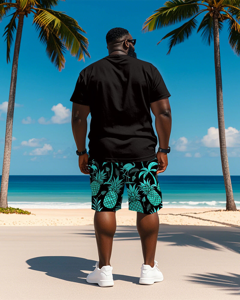 Men's Plus Size Hawaiian Pineapple Flamingo Print Short Sleeve T-Shirt Shorts Suit