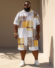 Men's Plus Size Casual Holiday Paisley Print Short Sleeve Shirt Shorts Suit