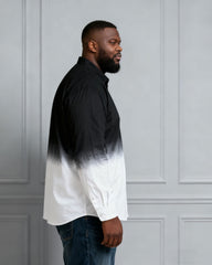 Men's Plus Size Landscape Ink Black & White Gradient Contrast Long Sleeve Lapel Shirt