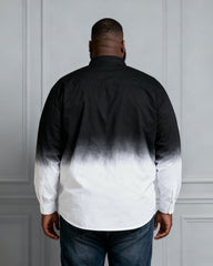 Men's Plus Size Landscape Ink Black & White Gradient Contrast Long Sleeve Lapel Shirt