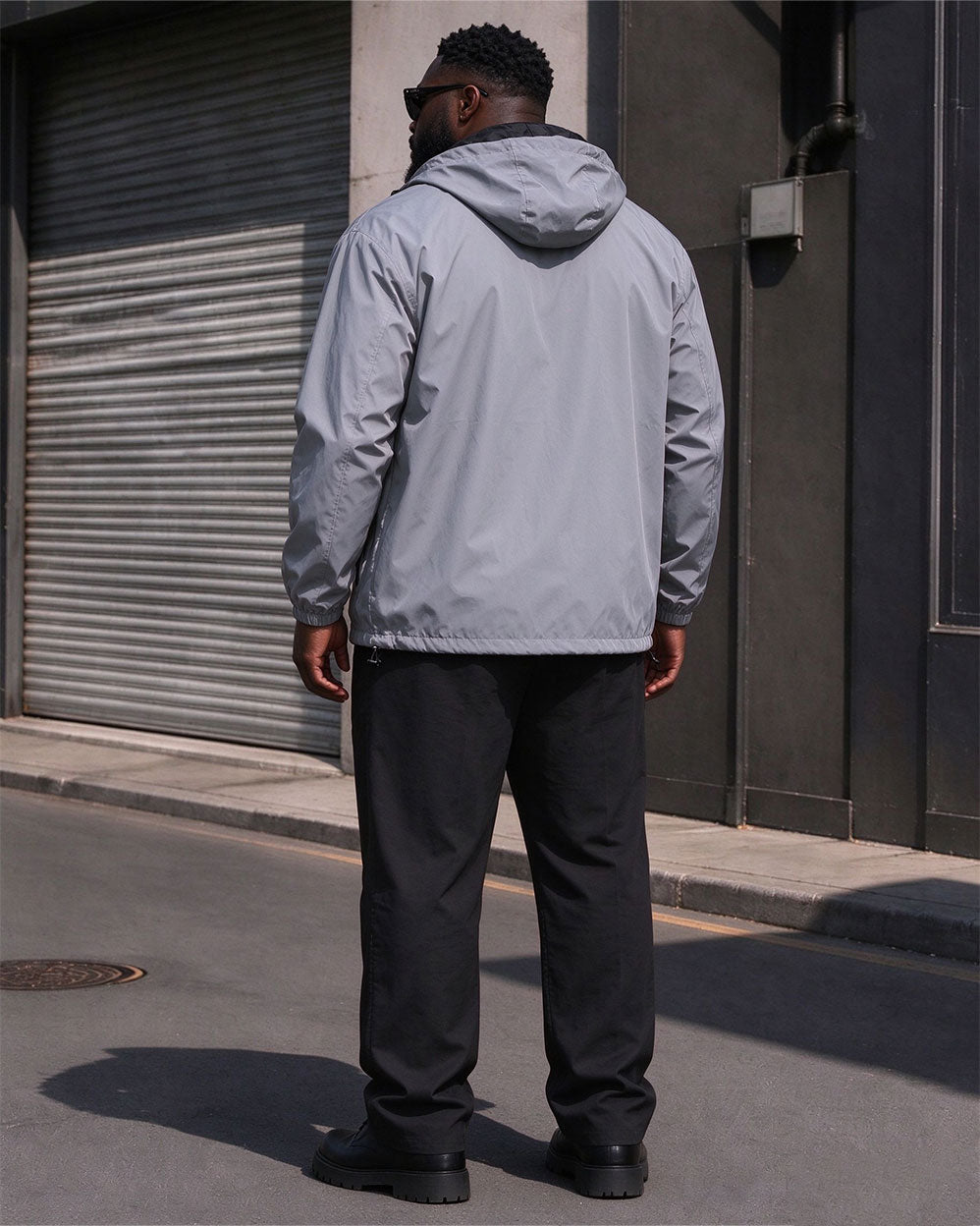 Large Size Men's Reflective Clothes Hooded Windproof Bright Silver Jacket Spring And Autumn Casual Jacket/Reflective Riding Jacket/Halloween Night Reflective Jacket