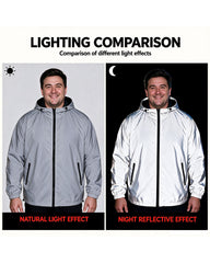 Large Size Men's Reflective Clothes Hooded Windproof Bright Silver Jacket Spring And Autumn Casual Jacket/Reflective Riding Jacket/Halloween Night Reflective Jacket