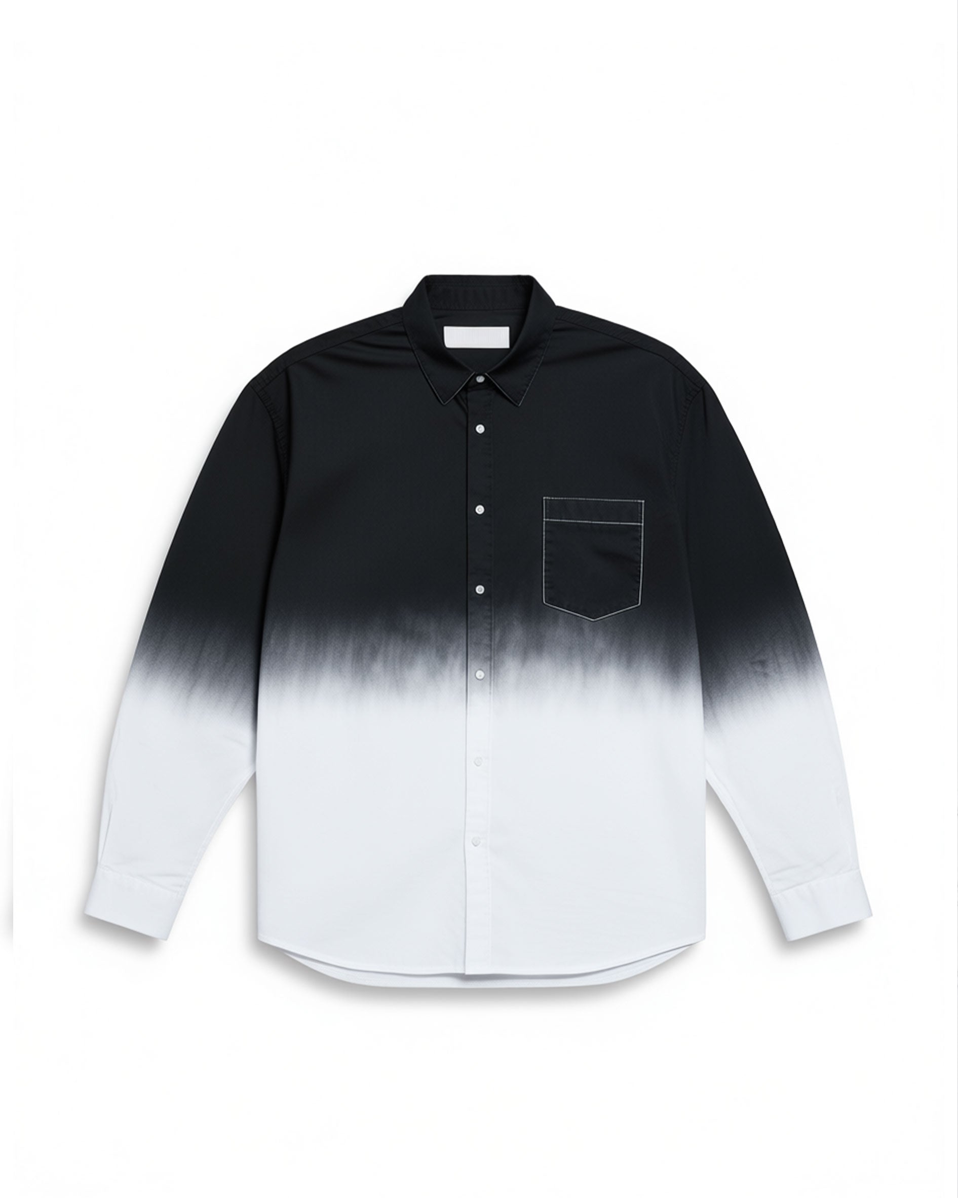 Men's Plus Size Landscape Ink Black & White Gradient Contrast Long Sleeve Lapel Shirt