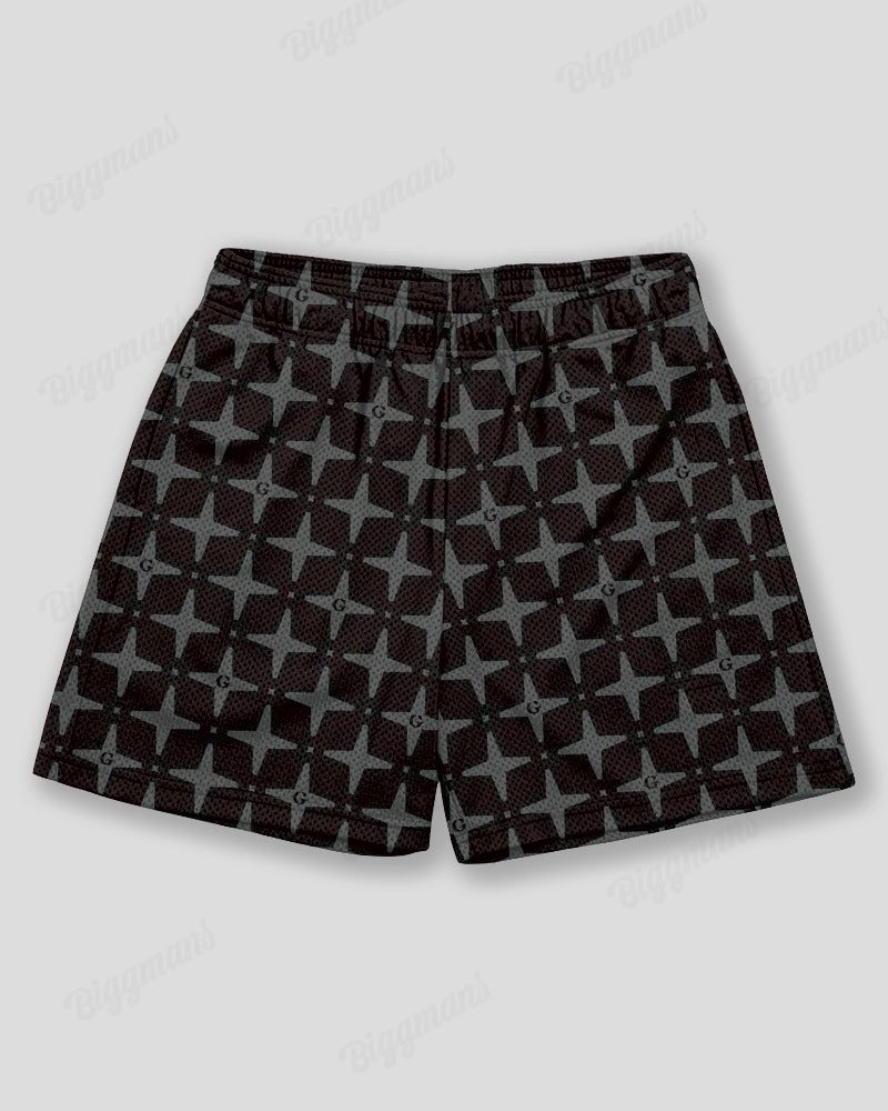 Big & Tall Men's Black Geometric Star Letter Print Sports Mesh Quick-Dry Shorts