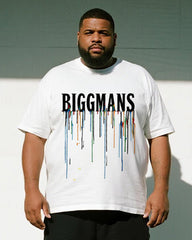 Big & Tall Men's Colorful Graffiti BIGGMANS Alphabet Print Round Neck Short Sleeve T-Shirt Shorts Suit